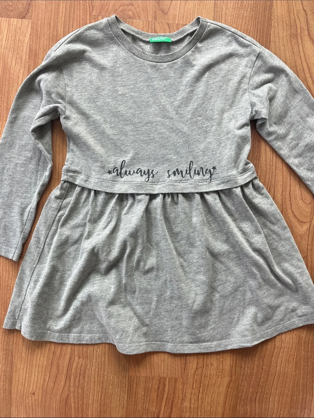United Colors Of Benetton Girls' Gray Long-Sleeve Dress Top - 'Always Smiling'